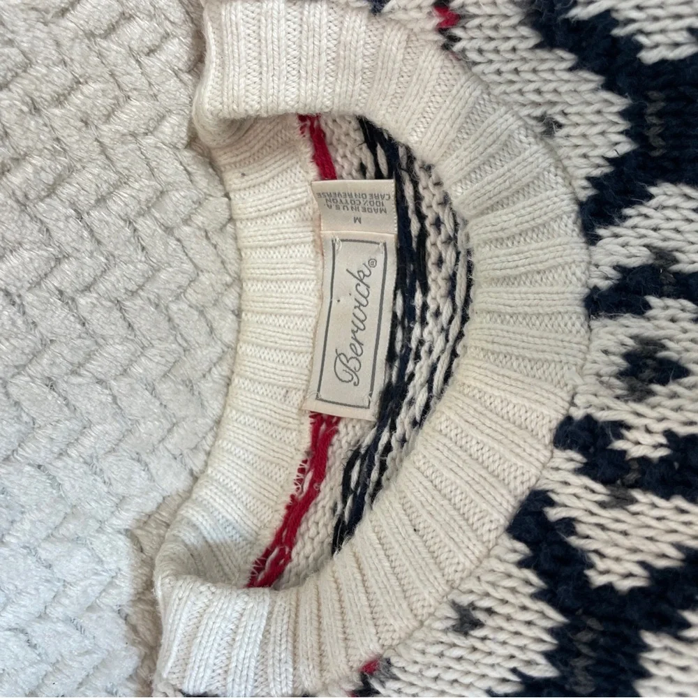 Berwick White Red Blue Vintage 90s Knit Grandpa Fair Isle Sweater Men's‎ Medium